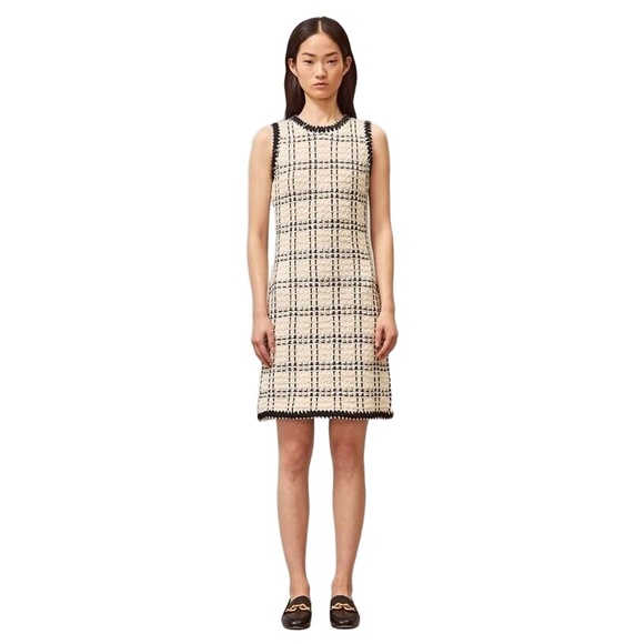Tory Burch Dresses & Skirts - Tory Burch Women's Ivory Black Check Sleeveless Tweed Dress‎ Petite Size Small